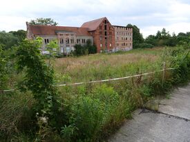 Wassermühle in Wismar die Klußer Mühle - Ansicht der Hofseite mit Herrenhaus, Mühle und Speicher 2024
