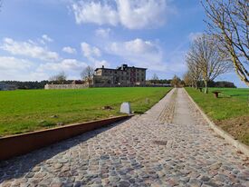 Windmühle Silz - Ansicht auf den Mühlenkomplex von der Einfahrt 2025
