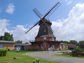 Windmühle in Dabel - Ansicht der Mühle vom Müllerhaus 2025