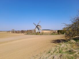 Windmühle Storkow - Ansicht der Bockwindmühle frei in der Landschaft 2025