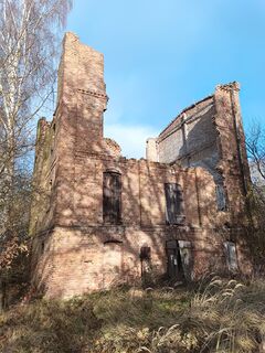 Motormühle Schwerinsburg - Ansicht der Ruine Front mit Haupteingang 2024