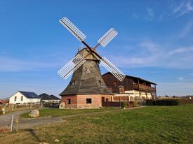 Windmühle Kühlungsborn - Ansicht der Mühle inmitten Eigenheimgebiet 2025