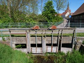 Wassermühle Friedland/ Meckl. - altes Freiwehr , Auslauf Mühlenteich 2024