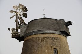 Windmühle Carwitz - Sicht auf seltene kegelförmige Kappe und Windrose 2024