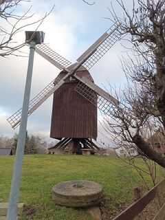 Windmühle in Greifswald-Eldena - Ansicht der Mühle mit Beleuchtung 2024